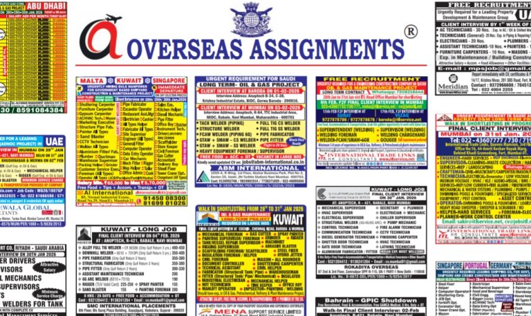 28.01.2026 Overseas Assignment abroad Times epaper today download, Gulf Job vacancy, gulf job indians,