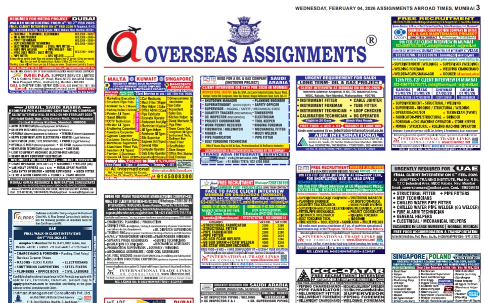 04.02.2026 Assignment abroad Times epaper today download pdf, gulfjobindians, Gulf Job paper,